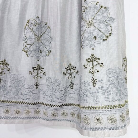 Blue Tassel Collection Gray Gold Metallic Silk Blend Embroidered Medallion Skirt - Picture 7 of 16